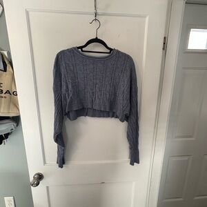 Blue Cable Knit Cropped Sweater